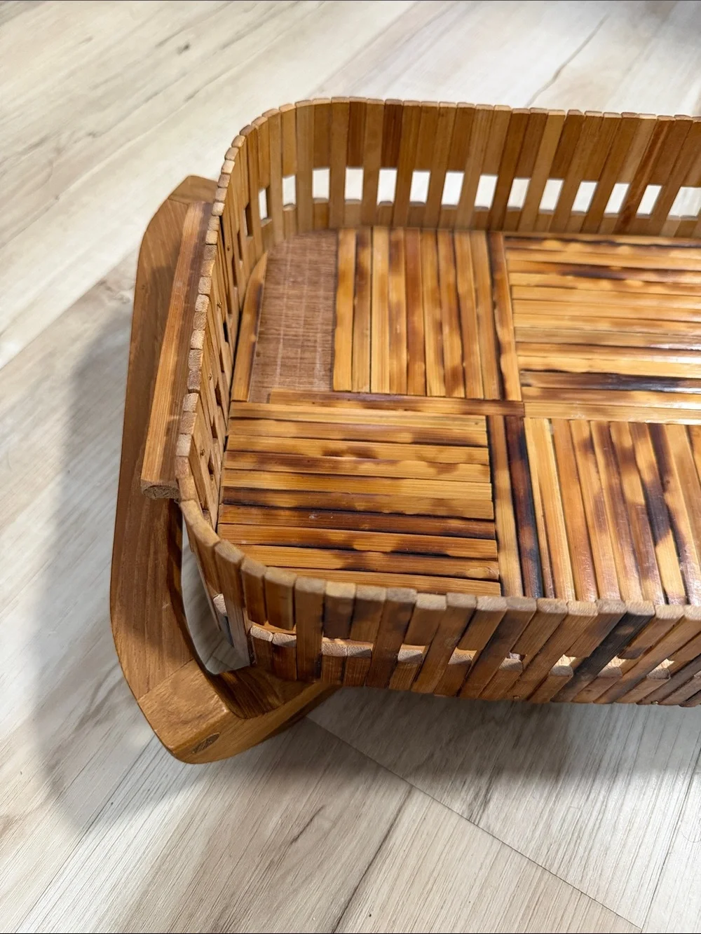 Vintage Gailstyn-Sutton Teak Wood Serving Basket Tray Set Thailand MCM Boho